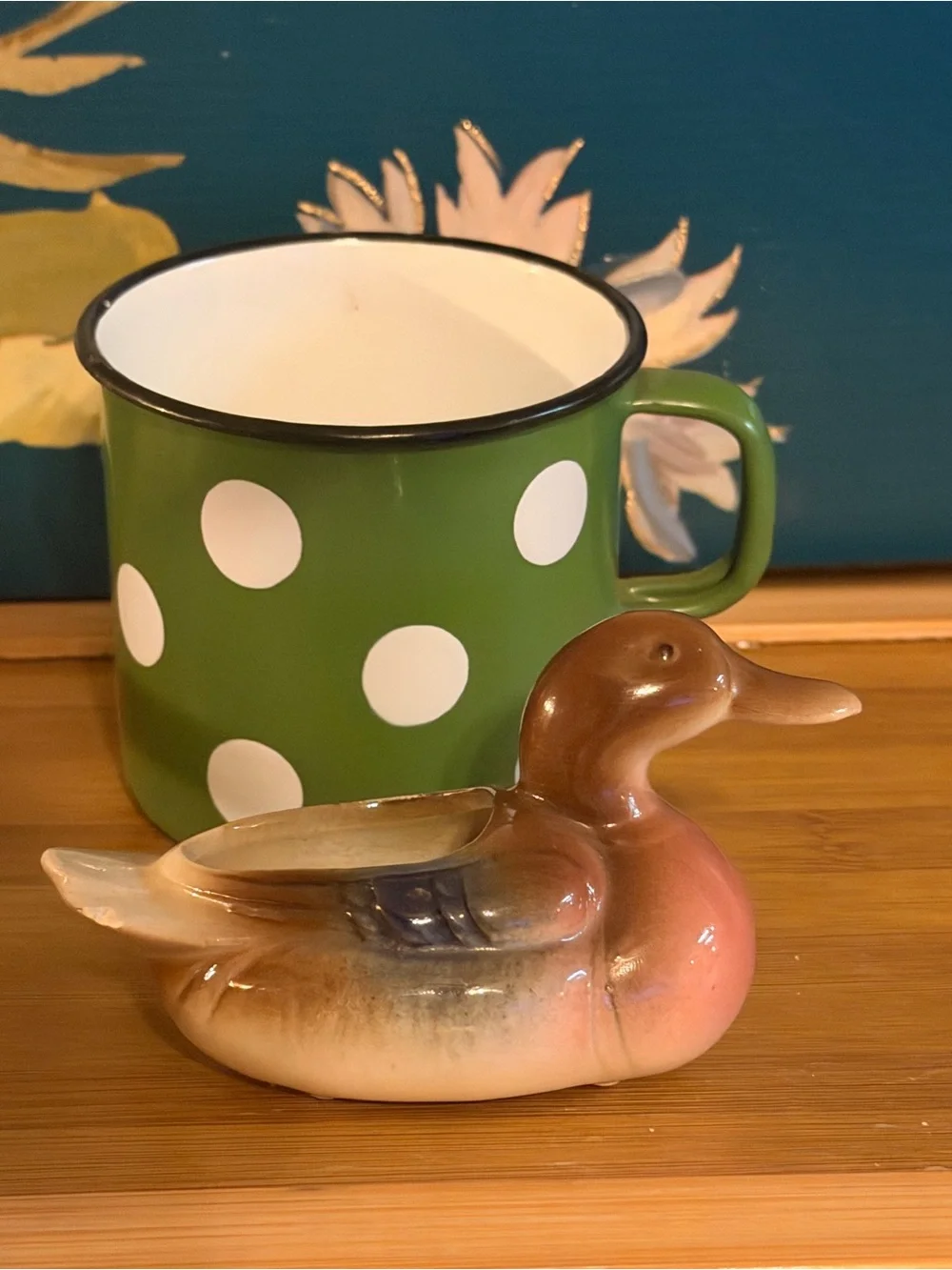 Hand-Painted Ceramic Duck Planter in Brown and Pink